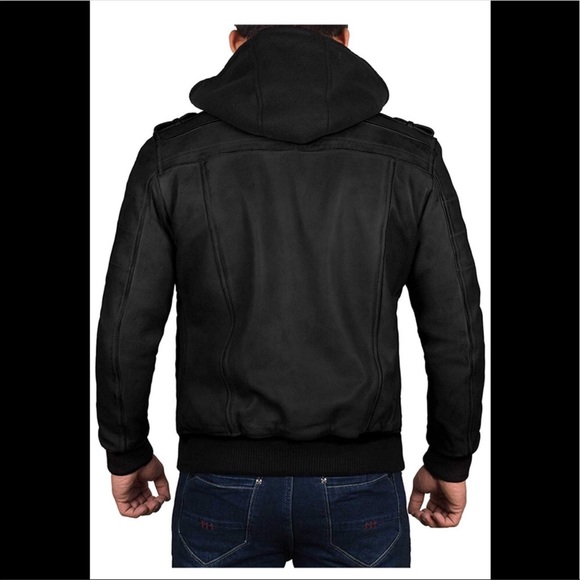 🌵 Real leather black bomber moto jacket - Picture 3 of 5